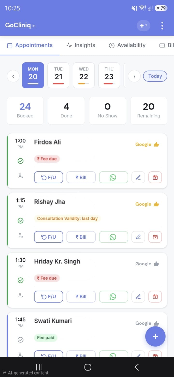 GoCliniq appointments screen